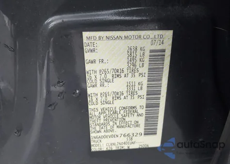 2014 Nissan Frontier Sv from USA, damaged, VIN 1N6AD0EV0EN766329